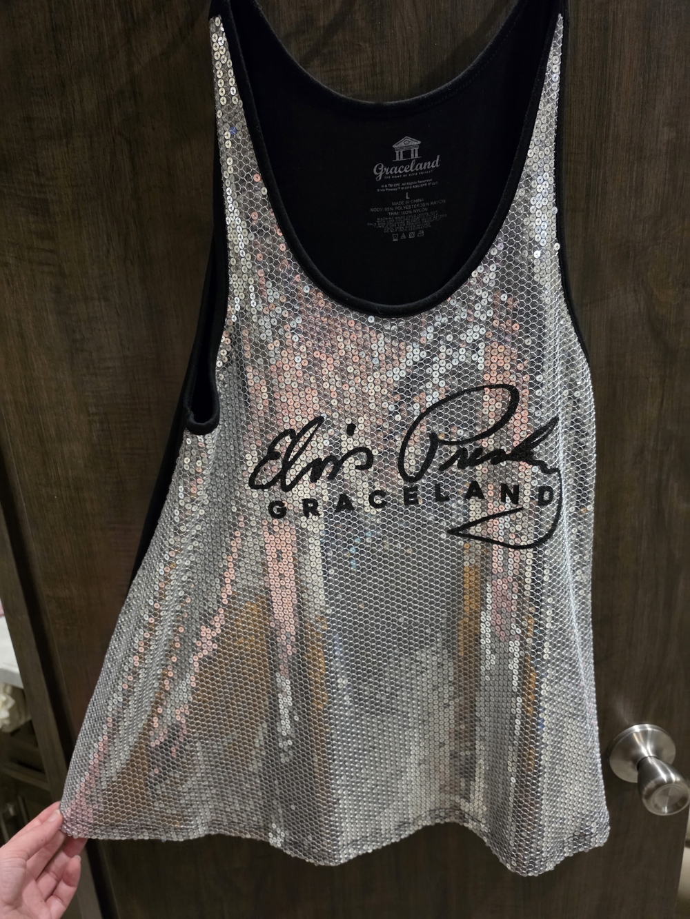 Graceland Silver Sequin Logo Tank Top